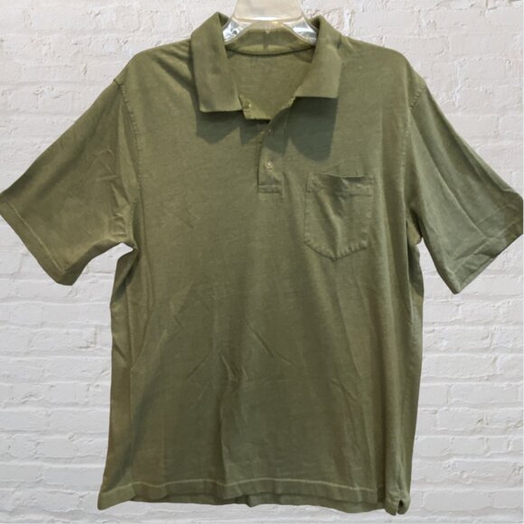 Polo Shirt, Large Man, Solid Olive Green, Breast Pocket, Button Down - Picture 6 of 8